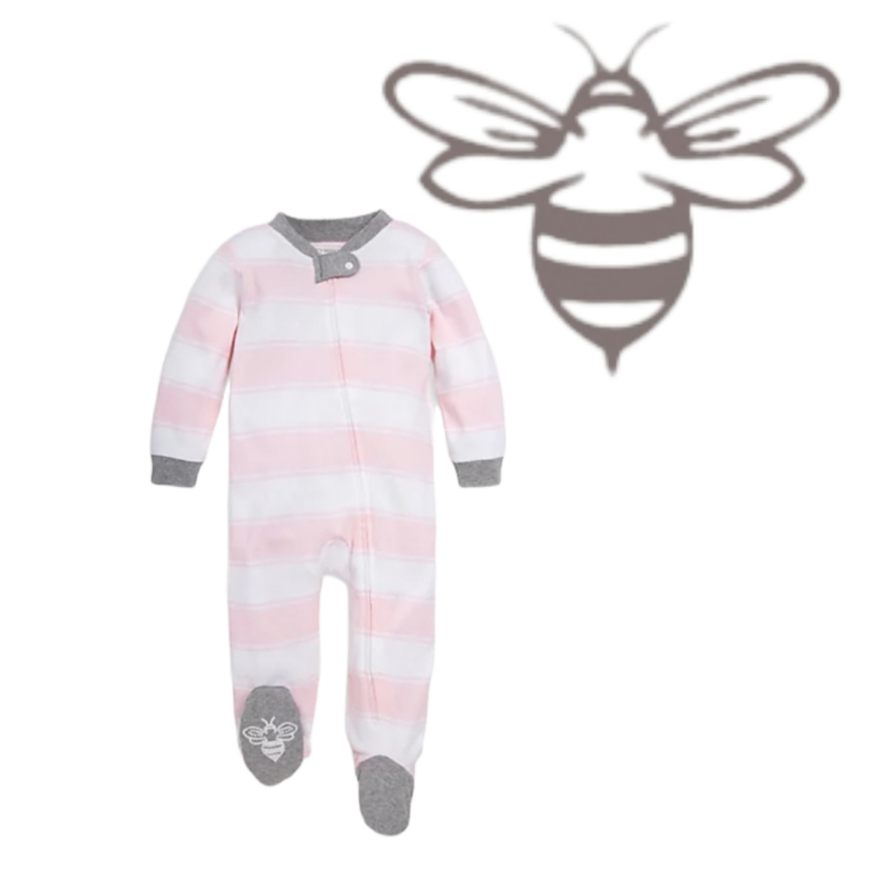 Burt's Bees Baby Footed Pajama Pink Rugby Stripe Organic Cotton 12mo NWT